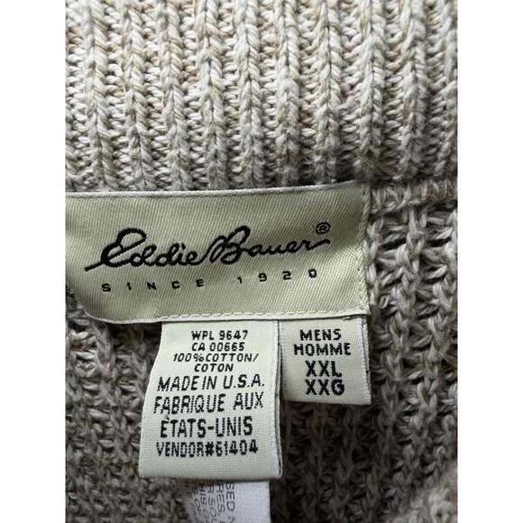 VTG 90s Eddie Bauer Button Knit 100% Cotton Pullover Sweater XXL Made in the USA - Picture 8 of 8